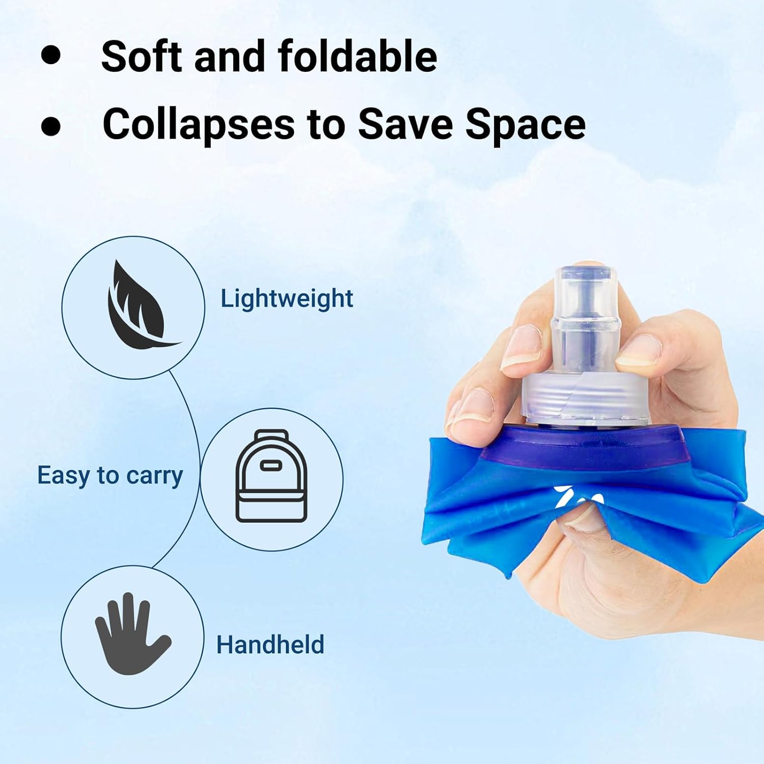 2 Pack Soft Water Bottle, 17oz/500ml TPU Collapsible Flask Foldable Bottles for Hydration Pack, BPA-Free Soft Flasks Handheld Soft Flask Running Bottle for Running Hiking Cycling Climbing Traveling - Image 4