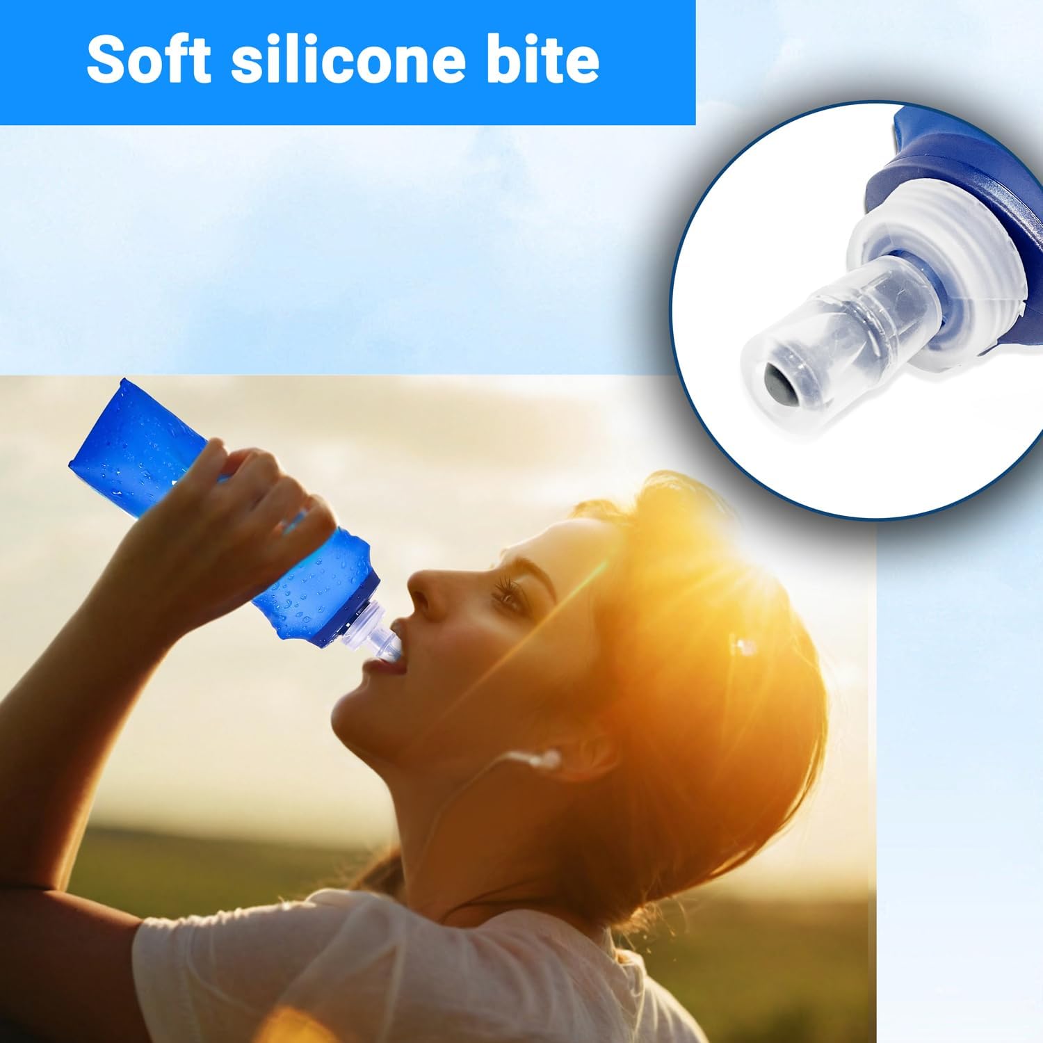 2 Pack Soft Water Bottle, 17oz/500ml TPU Collapsible Flask Foldable Bottles for Hydration Pack, BPA-Free Soft Flasks Handheld Soft Flask Running Bottle for Running Hiking Cycling Climbing Traveling - Image 6