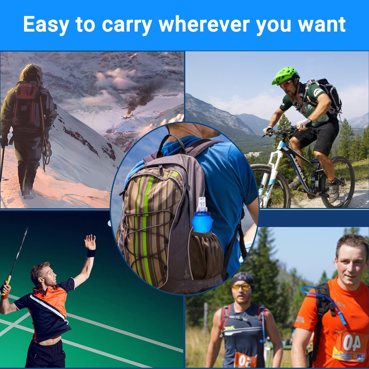 2 Pack Soft Water Bottle, 17oz/500ml TPU Collapsible Flask Foldable Bottles for Hydration Pack, BPA-Free Soft Flasks Handheld Soft Flask Running Bottle for Running Hiking Cycling Climbing Traveling - Image 7