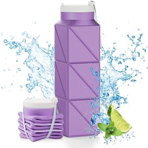 610ml Collapsible Water Bottles Upgrade Foldable Water Bottle BPA Free Reusable Lightweight LeakProof Silicone Water Bottles 20.6oz for Travel Gym Hiking Office Camping Sport Light Purple