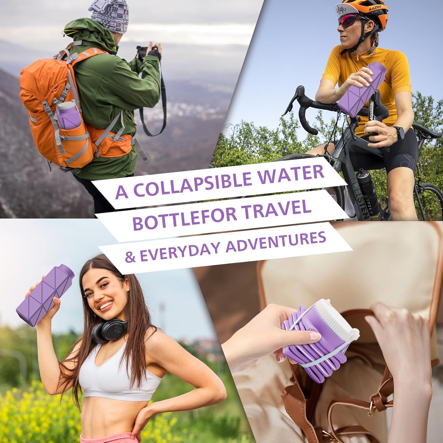 610ml Collapsible Water Bottles Upgrade Foldable Water Bottle BPA Free Reusable Lightweight LeakProof Silicone Water Bottles 20.6oz for Travel Gym Hiking Office Camping Sport Light Purple - Image 8