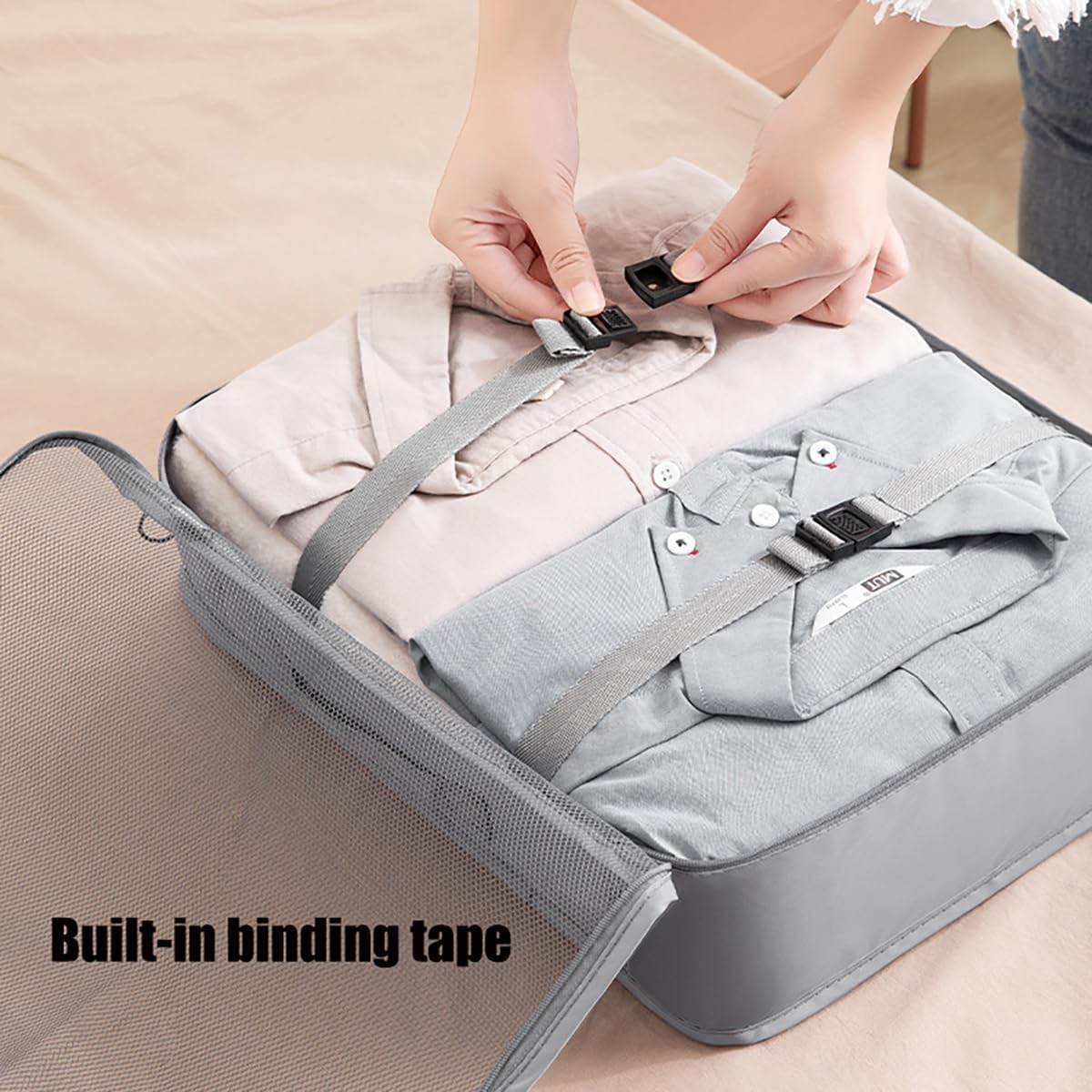 7 Set Packing Cubes for Suitcases, JerryXingjy Lightweight Travel Luggage Packing Organizers, Compression Storage Shoe Bag, Clothing Underwear Bag, Travel Cubes Set for Man & Women, Grey - Image 4