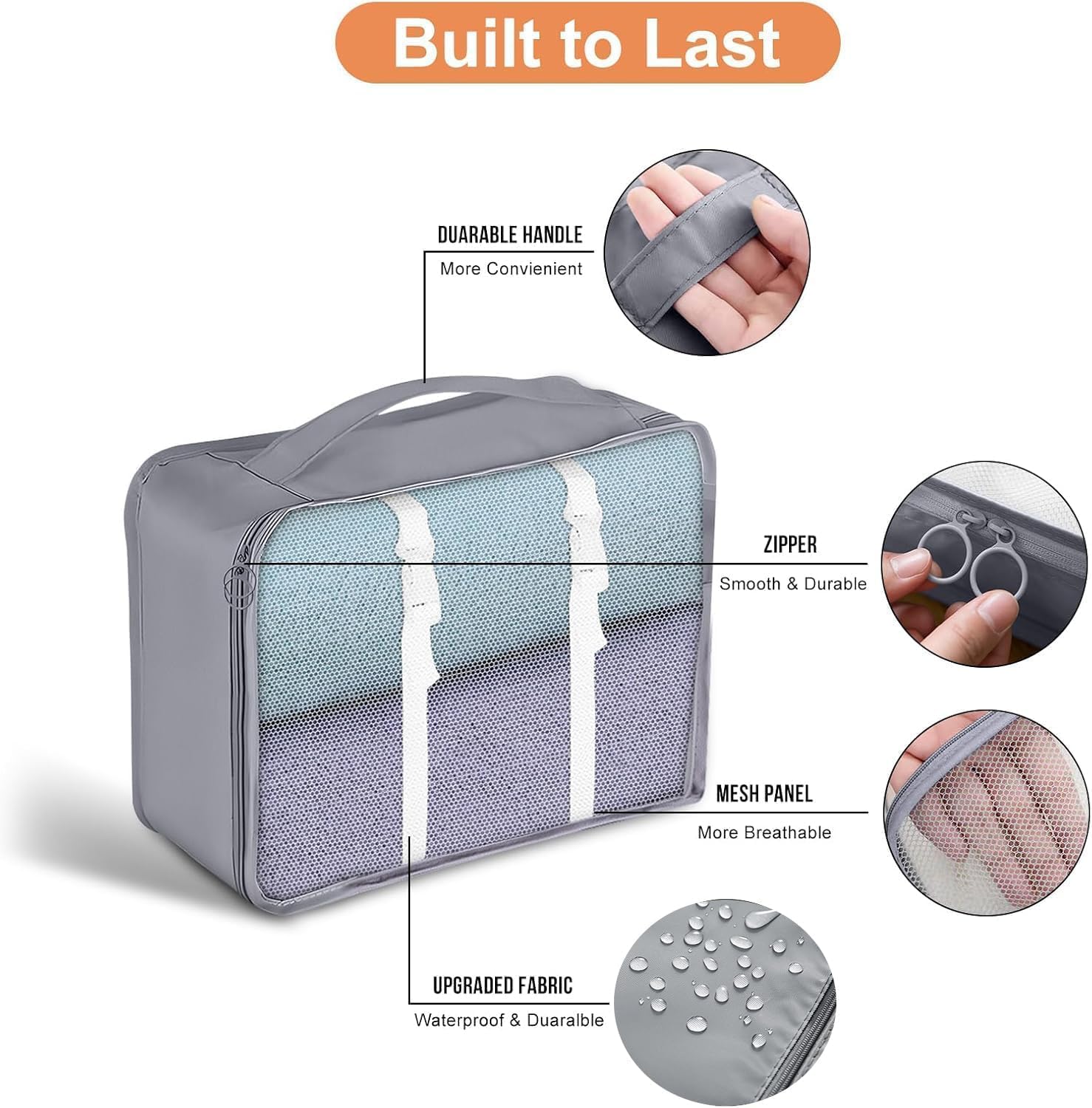 7 Set Packing Cubes for Suitcases, JerryXingjy Lightweight Travel Luggage Packing Organizers, Compression Storage Shoe Bag, Clothing Underwear Bag, Travel Cubes Set for Man & Women, Grey - Image 5