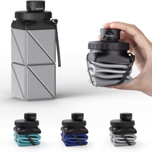 Collapsible Water Bottles,420ml Foldable Water Bottle BPA Free Reusable Lightweight Bottle LeakProof Travel Silicone Water Bottles for Running Cycling Sports Outdoor School Office Gym,Grey