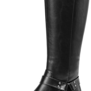 DREAM PAIRS Boots For Women Knee High, Comfortable Pull On Side Zipper Buckle Riding Boots