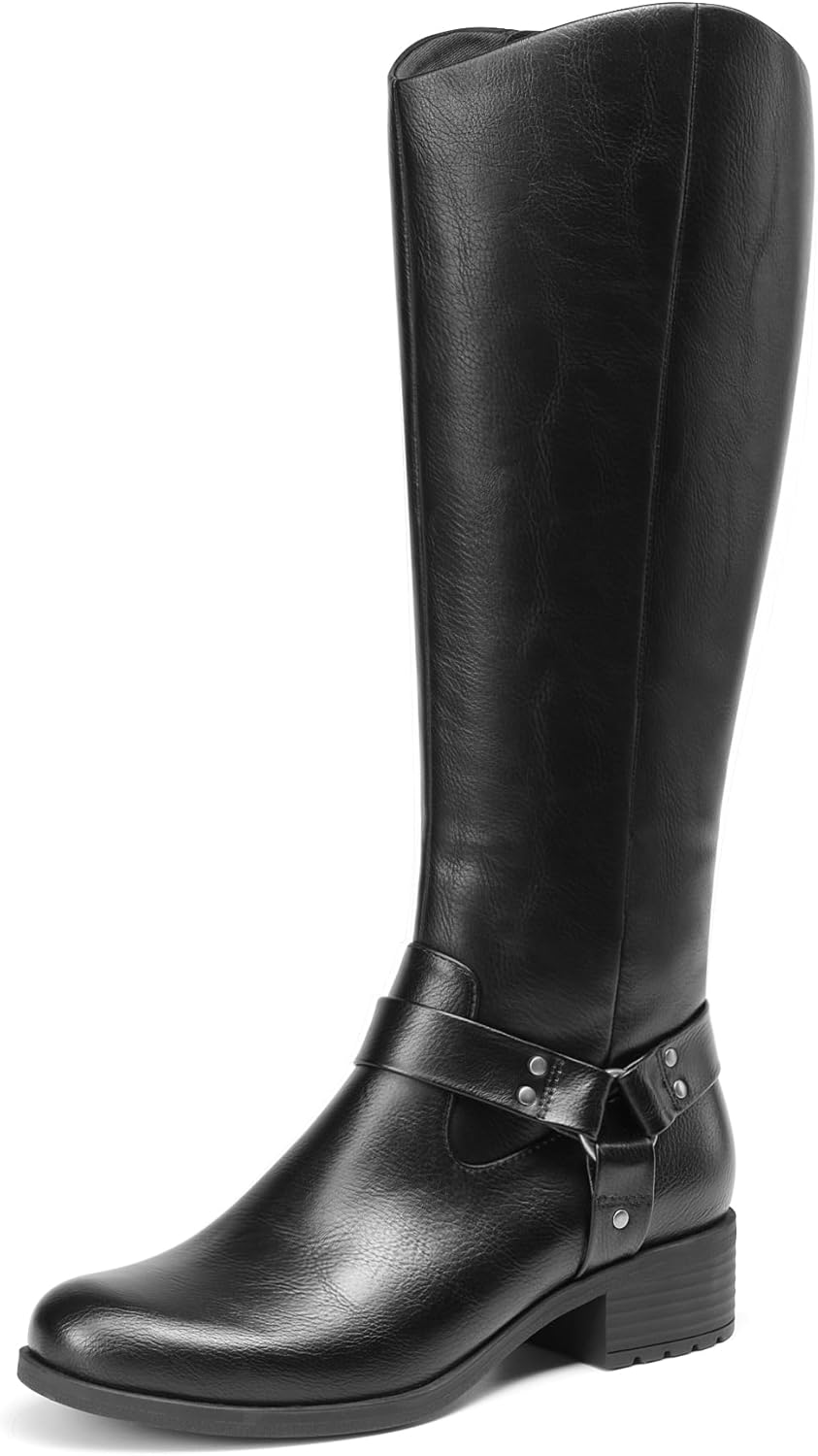 DREAM PAIRS Boots For Women Knee High, Comfortable Pull On Side Zipper Buckle Riding Boots