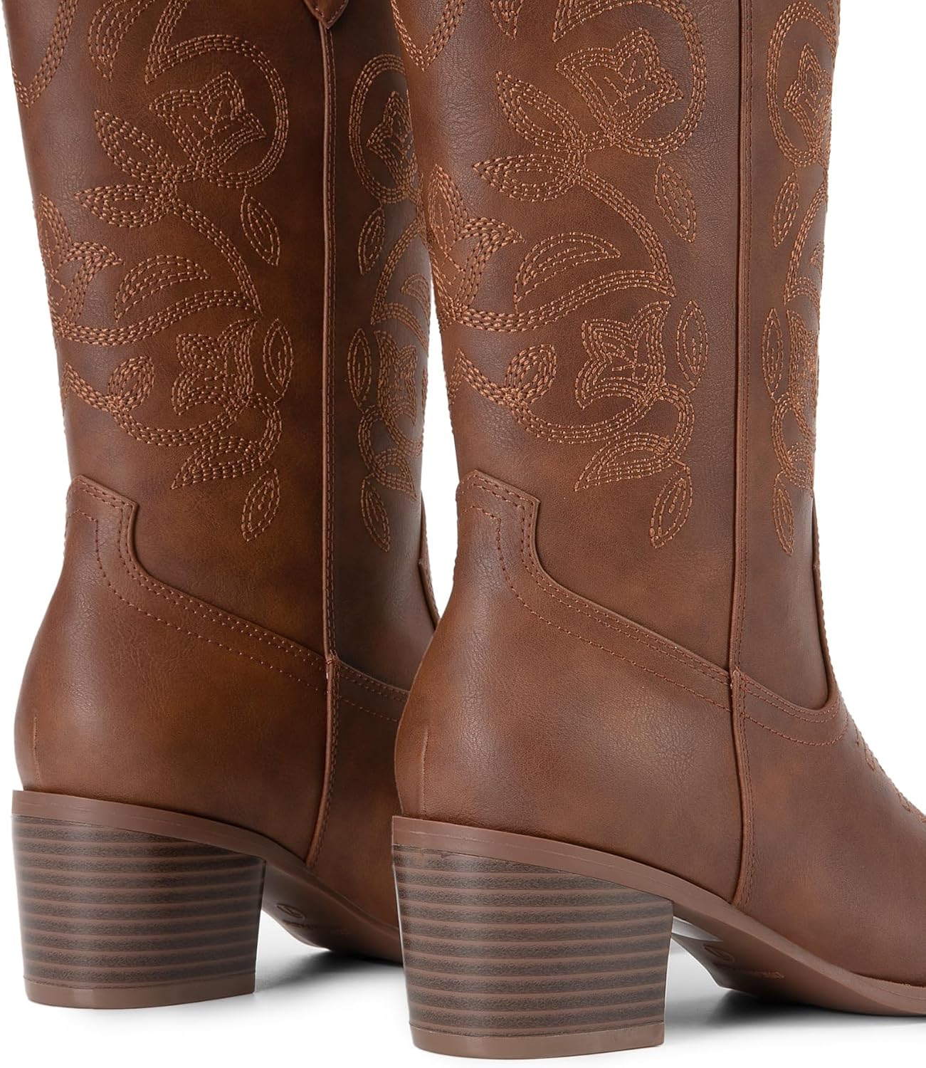 DREAM PAIRS Cowboy Boots for Women, Square Toe Embroidery Stitched Cowgirl Boots, Women's Fashion Chunky Heel Mid Calf Western Boots - Image 3