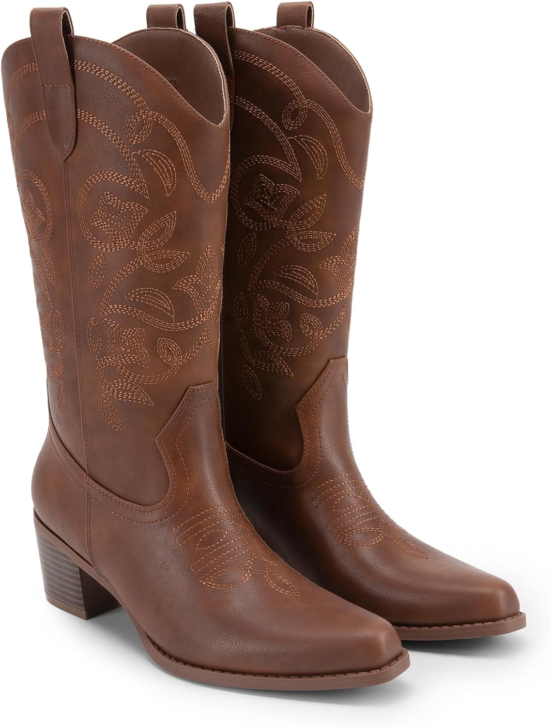 DREAM PAIRS Cowboy Boots for Women, Square Toe Embroidery Stitched Cowgirl Boots, Women's Fashion Chunky Heel Mid Calf Western Boots - Image 6