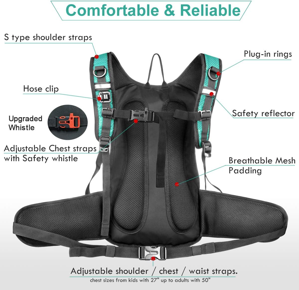 Insulated Hydration Backpack Pack with 3L BPA Free Leak Proof Water Bladder, Large Storage Lightweight Hiking Daypack with Waist Pouches & Cooler Layer, for Running, Biking, Camping, Festival - Image 6