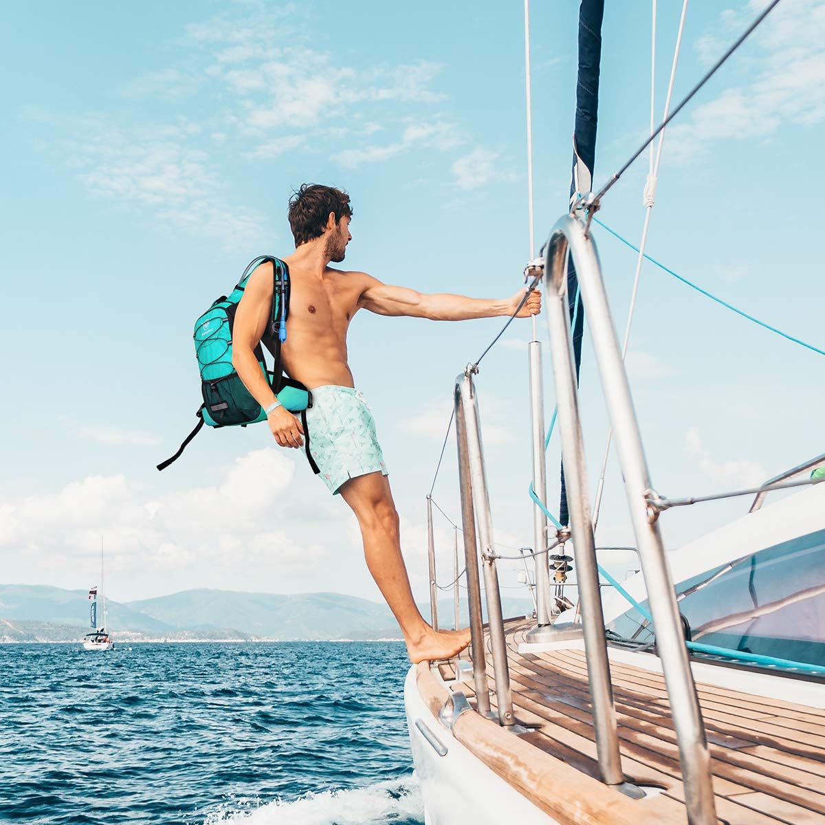 Insulated Hydration Backpack Pack with 3L BPA Free Leak Proof Water Bladder, Large Storage Lightweight Hiking Daypack with Waist Pouches & Cooler Layer, for Running, Biking, Camping, Festival - Image 8