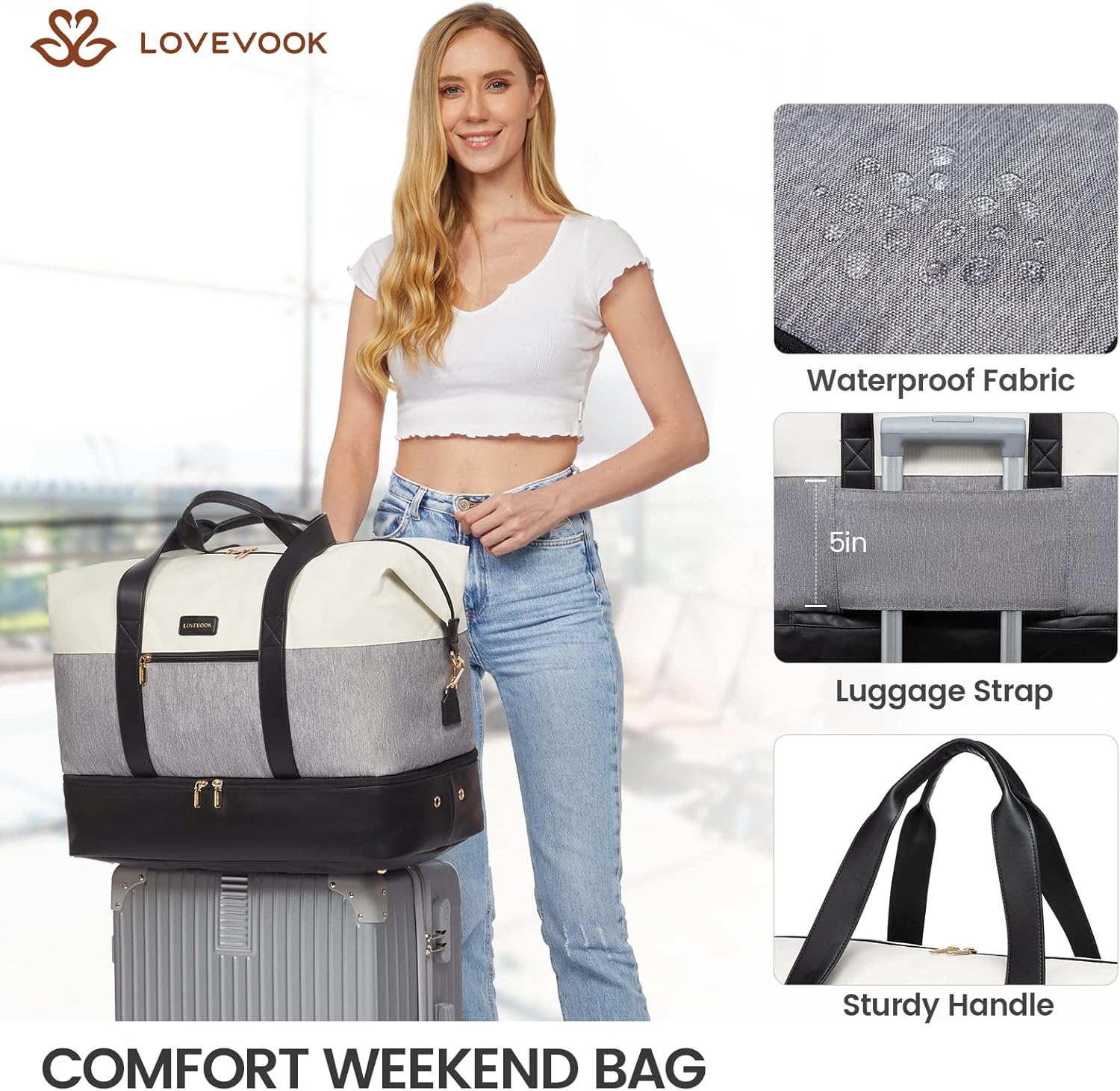 LOVEVOOK Weekender Bag, Large Travel Duffel Bag for Women with 2 Packing Cubes, Carry on Overnight Bag with Shoe Compartment, Mom Hospital Bags for Labor and Delivery - Image 6