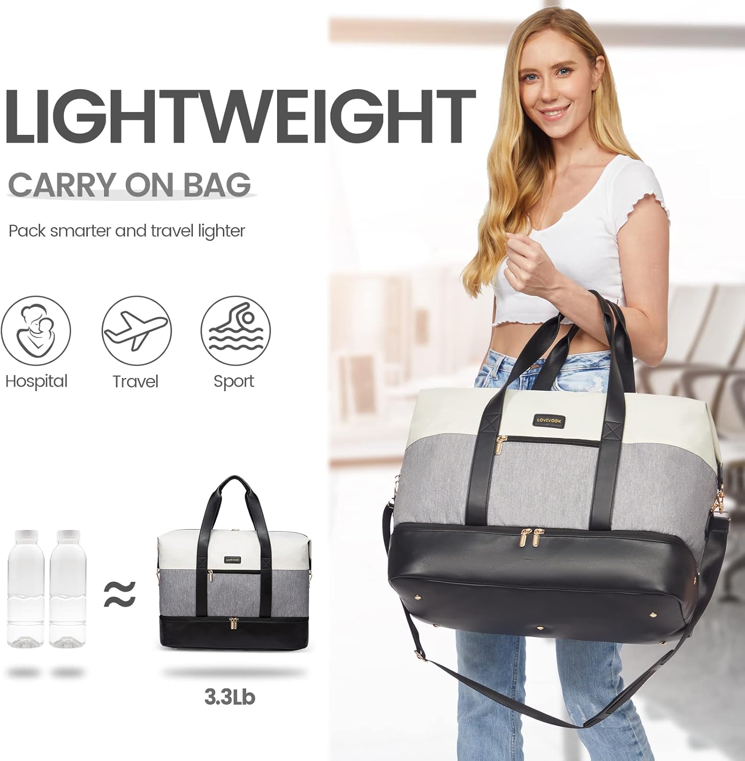 LOVEVOOK Weekender Bag, Large Travel Duffel Bag for Women with 2 Packing Cubes, Carry on Overnight Bag with Shoe Compartment, Mom Hospital Bags for Labor and Delivery - Image 8