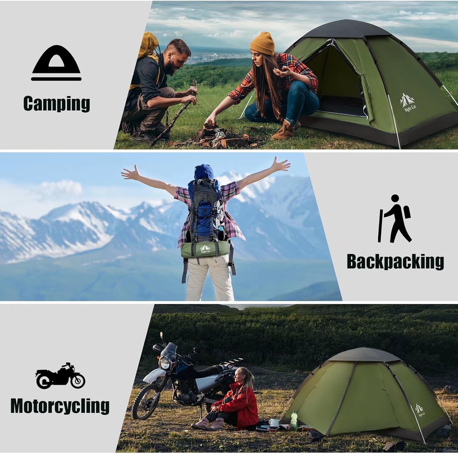 Night Cat Backpacking Tent for One 1 to 2 Persons Lightweight Waterproof Camping Hiking Tent for Adults Kids Scouts Easy Setup Single Layer 2.2x1.2m - Image 7