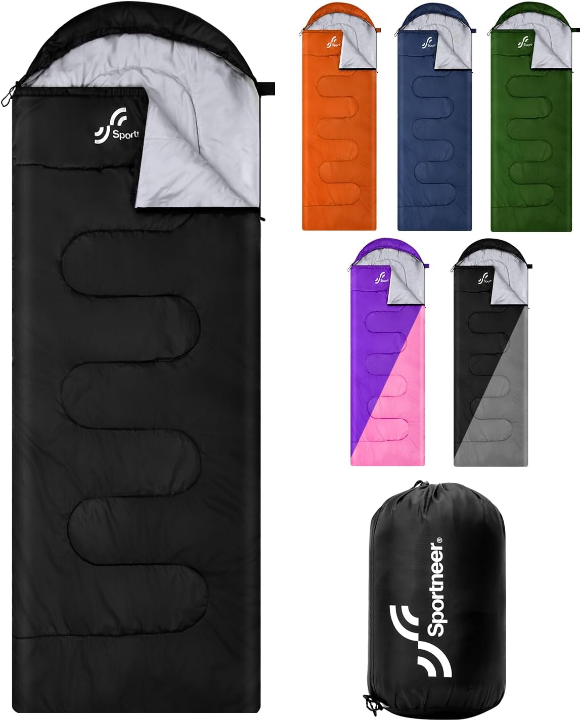 Sportneer Sleeping Bag, 3 Seasons Warm Cold Weather Sleeping Bags for Adults Kids Boys Girls with Compression Sack- Lightweight Camping Essentials Gear Accessories, Backpacking, Hiking