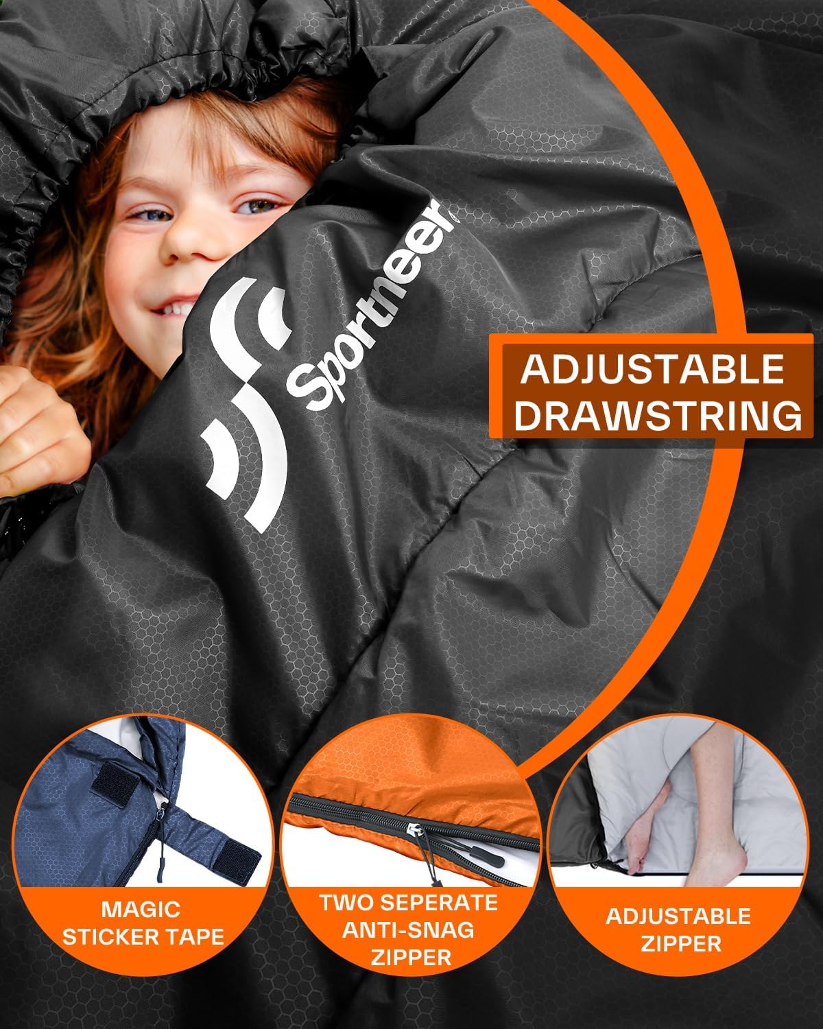 Sportneer Sleeping Bag, 3-4 Seasons Warm Cold Weather Sleeping Bags for Adults Kids Boys Girls with Compression Sack - Lightweight Compact Camping Essentials Gear Accessories, Backpacking, Hiking - Image 3