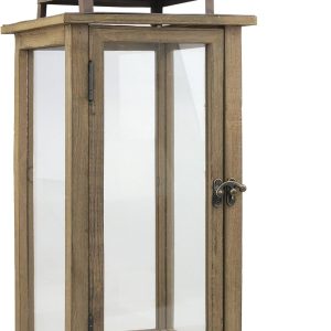 Stonebriar 18 Inch Rustic Wooden Candle Hurricane Lantern, For Table Top, Mantle, Wall Hanging, or Garden Display, Indoor & Outdoor Use, Extra Large