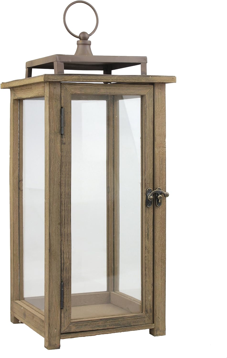 Stonebriar 18 Inch Rustic Wooden Candle Hurricane Lantern, For Table Top, Mantle, Wall Hanging, or Garden Display, Indoor & Outdoor Use, Extra Large