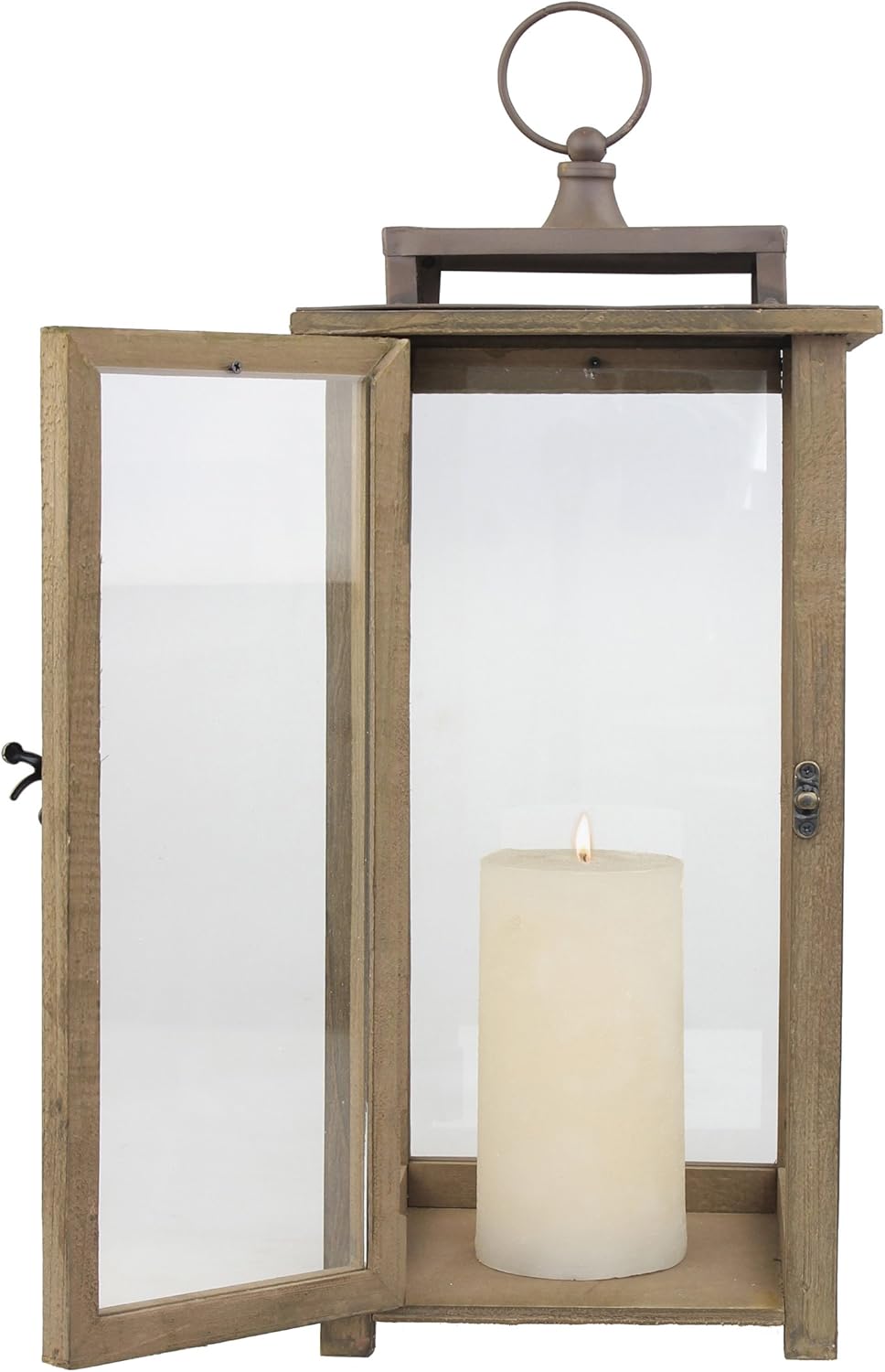 Stonebriar 18 Inch Rustic Wooden Candle Hurricane Lantern, For Table Top, Mantle, Wall Hanging, or Garden Display, Indoor & Outdoor Use, Extra Large - Image 3