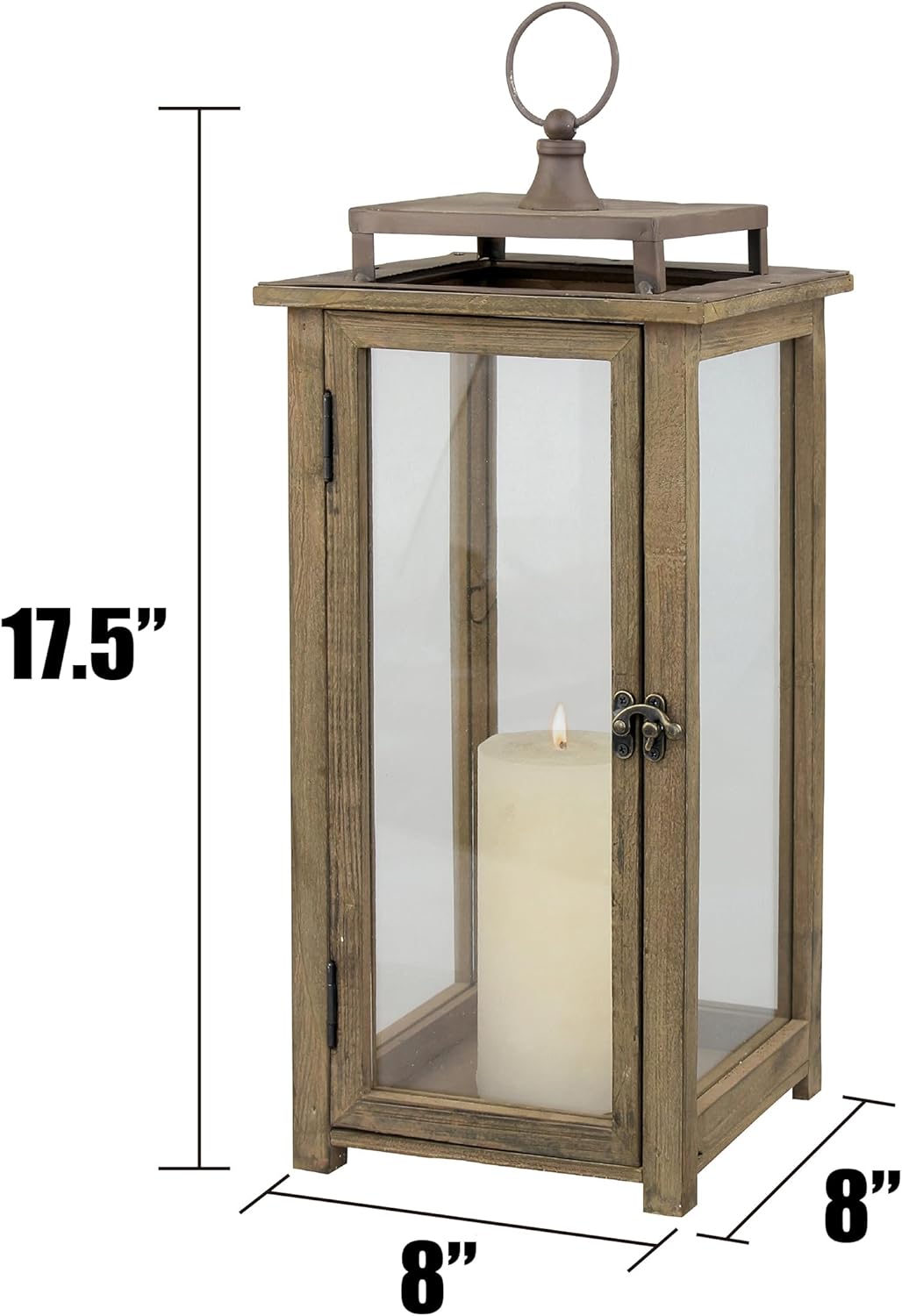 Stonebriar 18 Inch Rustic Wooden Candle Hurricane Lantern, For Table Top, Mantle, Wall Hanging, or Garden Display, Indoor & Outdoor Use, Extra Large - Image 6