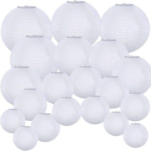Supla 20 Pack Chinese White Paper Lantern Hanging Paper Lanterns White Round Paper Lanterns 4” 6” 8” 10” 12” White Hanging Lanterns Wedding Party Decorations