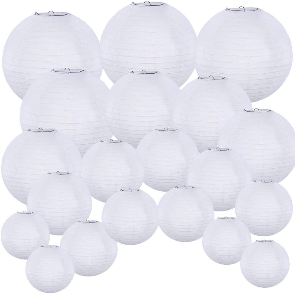 Supla 20 Pack Chinese White Paper Lantern Hanging Paper Lanterns White Round Paper Lanterns 4” 6” 8” 10” 12” White Hanging Lanterns Wedding Party Decorations
