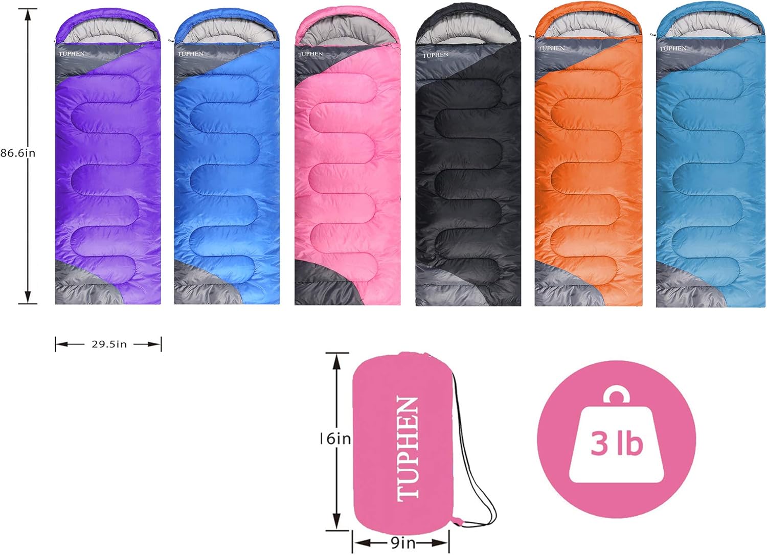 tuphen- Sleeping Bags for Adults Kids Boys Girls Backpacking Hiking Camping, Cold Warm Weather 4 Seasons Indoor Outdoor, Waterproof - Image 7